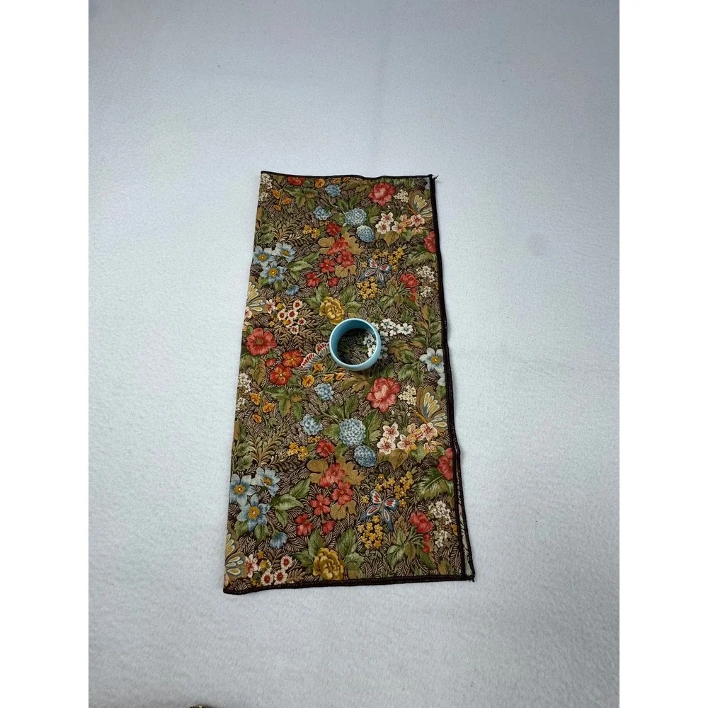 Nature Cottagecore Napkin and Ring Set Blue Floral Botanical Butterfly 12pc